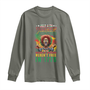 African American Juneteenth Long Sleeve Shirt Because My Ancestors Weren't Free In 1776 TS09 Military Green Print Your Wear