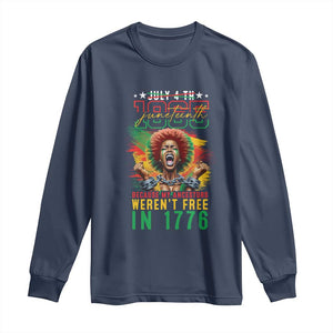 African American Juneteenth Long Sleeve Shirt Because My Ancestors Weren't Free In 1776 TS09 Navy Print Your Wear