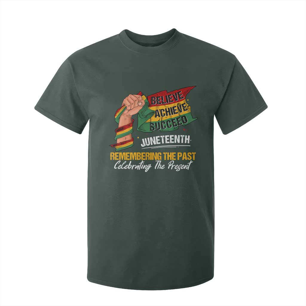 Black Pride Juneteenth T Shirt For Kid Believe Achieve Succeed Remembering The Past Celebrationg The Present TS09 Dark Forest Green Print Your Wear