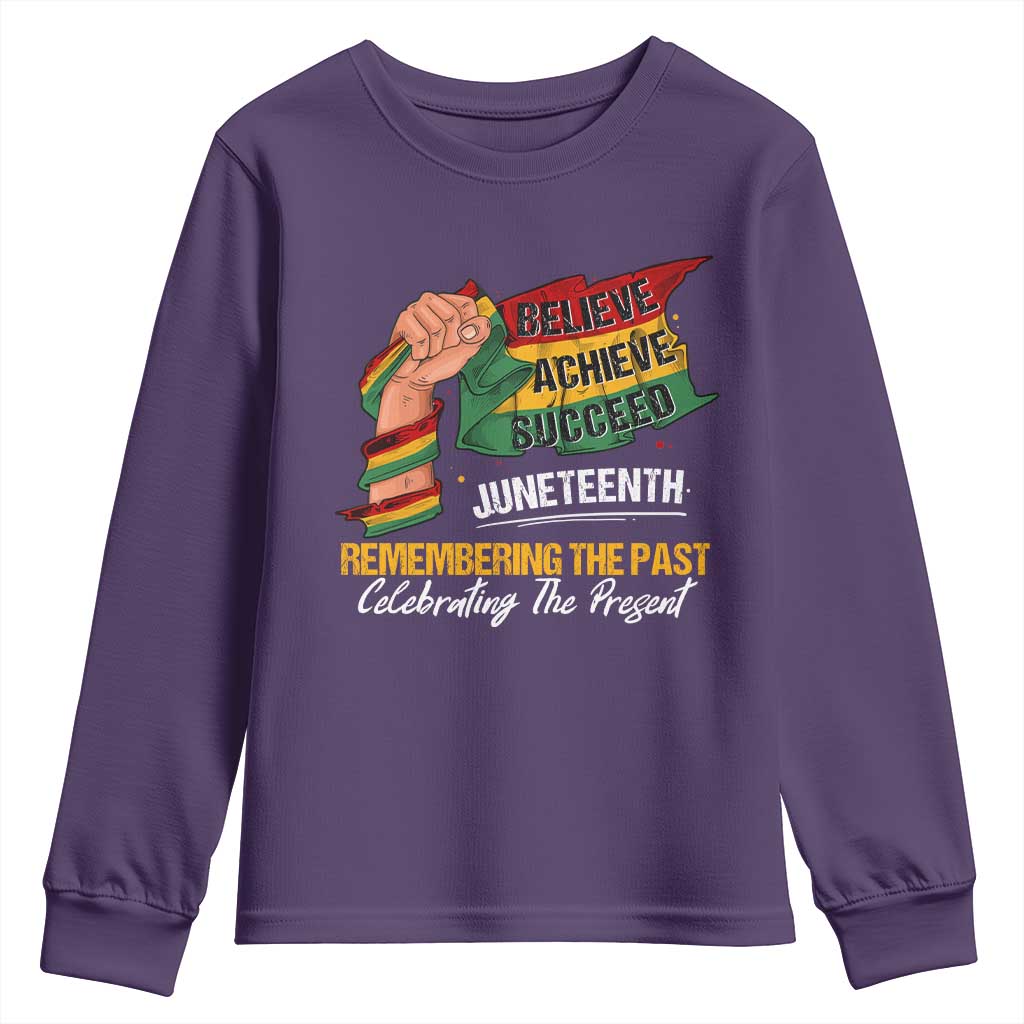 Black Pride Juneteenth Youth Sweatshirt Believe Achieve Succeed Remembering The Past Celebrationg The Present TS09 Purple Print Your Wear