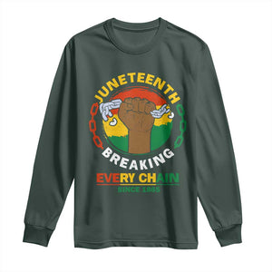 Black Freedom Juneteenth Long Sleeve Shirt Breaking Every Chain Since 1865 TS09 Dark Forest Green Print Your Wear