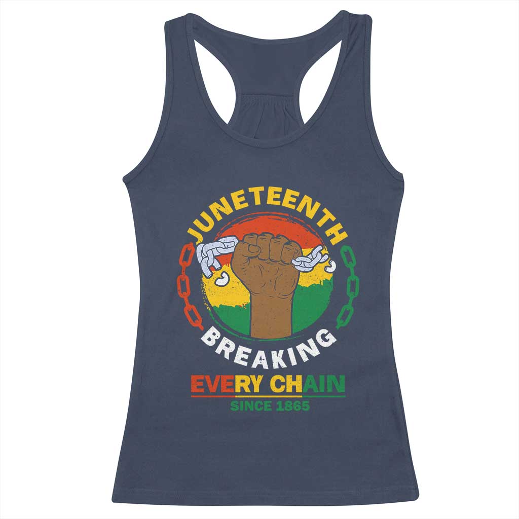 Black Freedom Juneteenth Racerback Tank Top Breaking Every Chain Since 1865 TS09 Navy Print Your Wear