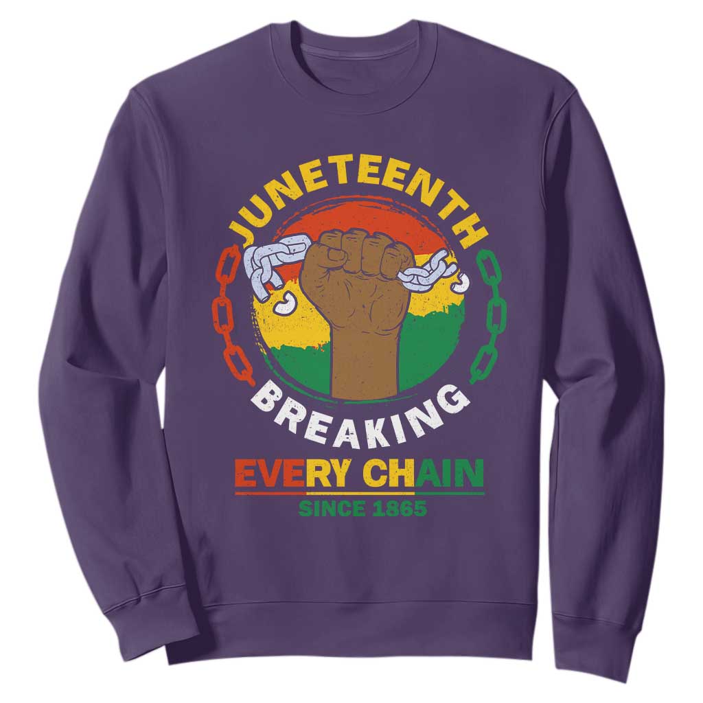 Juneteenth Sweatshirt Breaking Every Chain Since 1865 TS09 Purple Print Your Wear