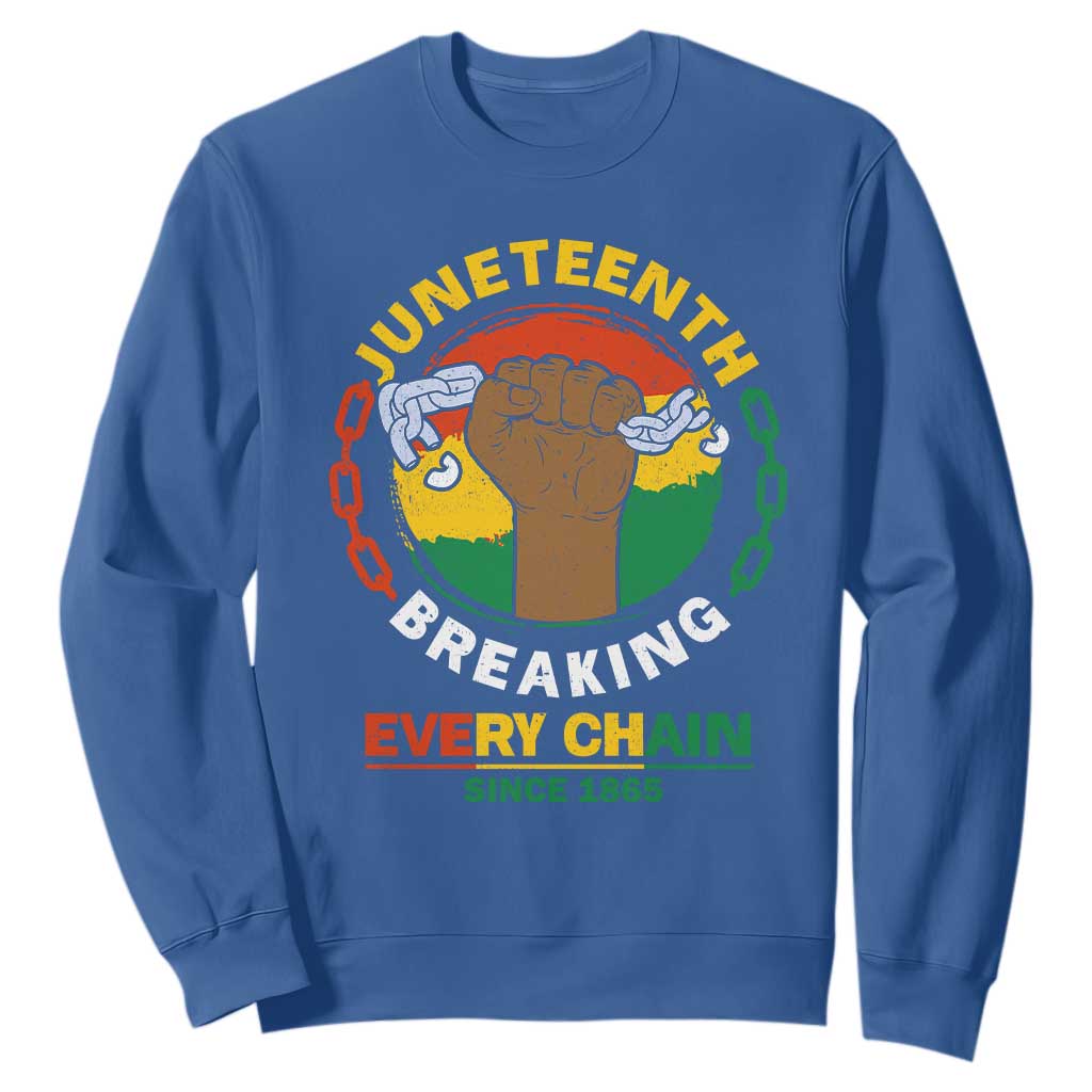 Juneteenth Sweatshirt Breaking Every Chain Since 1865 TS09 Royal Blue Print Your Wear