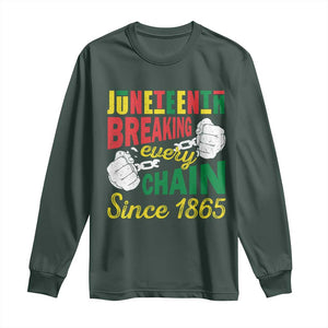 Black Pride Juneteenth Long Sleeve Shirt Breaking Every Chain Since 1865 TS09 Dark Forest Green Print Your Wear