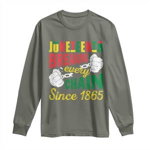 Black Pride Juneteenth Long Sleeve Shirt Breaking Every Chain Since 1865 TS09 Military Green Print Your Wear