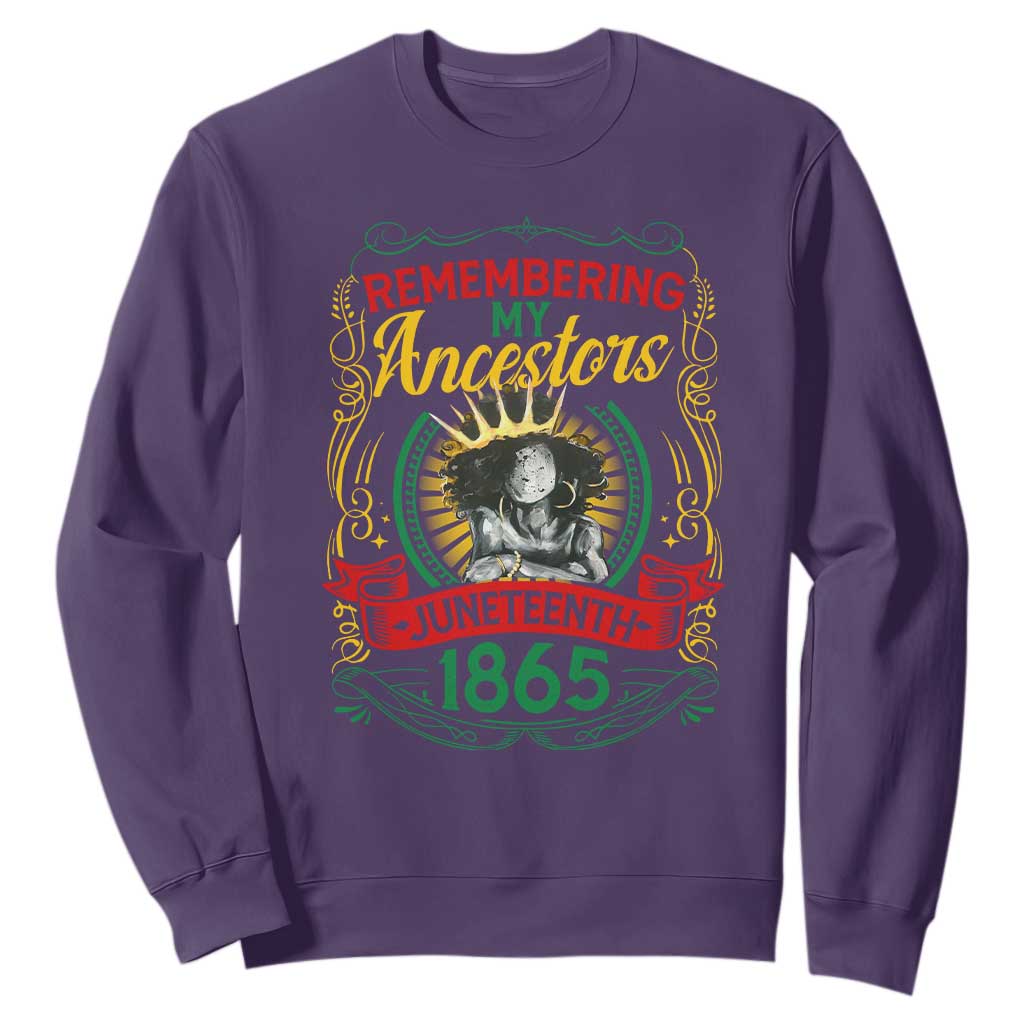 Juneteenth Sweatshirt Remembering My Ancestors Melanin Black Women TS09 Purple Print Your Wear