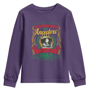 Black Women Pride Juneteenth Youth Sweatshirt Remembering My Ancestors Melanin TS09 Purple Print Your Wear