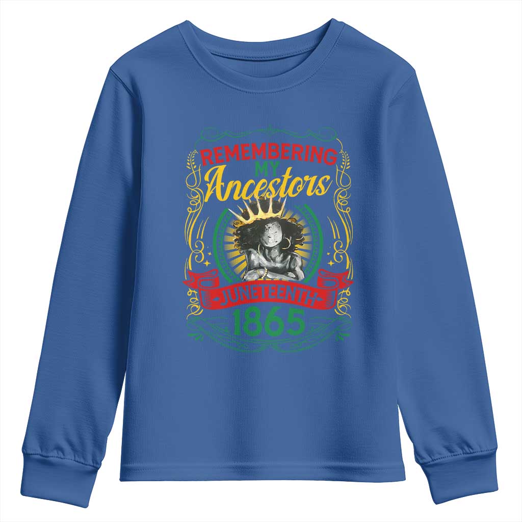 Black Women Pride Juneteenth Youth Sweatshirt Remembering My Ancestors Melanin TS09 Royal Blue Print Your Wear