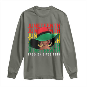 Juneteenth Long Sleeve Shirt Freeish Since 1865 Black Women Pride Melanin TS09 Military Green Print Your Wear