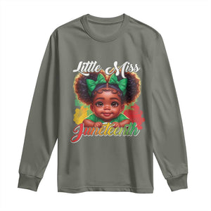 Juneteenth 1865 Little Miss Cute Melanin Black Girls Kids Long Sleeve Shirt TS09 Military Green Print Your Wear