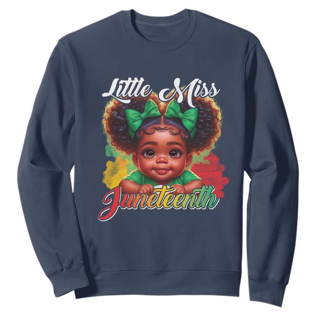 Little Miss Juneteenth Sweatshirt Cute Melanin Black Girls Kids TS09 Navy Print Your Wear