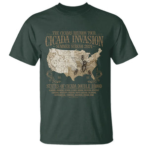 The Cicada Reunion U.S Tour 2024 T Shirt States Of Cicada Double Brood XIII & XIX American Map TS09 Dark Forest Green Print Your Wear