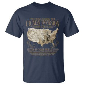 The Cicada Reunion U.S Tour 2024 T Shirt States Of Cicada Double Brood XIII & XIX American Map TS09 Navy Print Your Wear