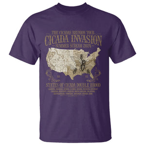 The Cicada Reunion U.S Tour 2024 T Shirt States Of Cicada Double Brood XIII & XIX American Map TS09 Purple Print Your Wear