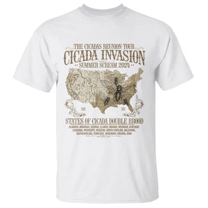 The Cicada Reunion U.S Tour 2024 T Shirt States Of Cicada Double Brood XIII & XIX American Map TS09 White Print Your Wear