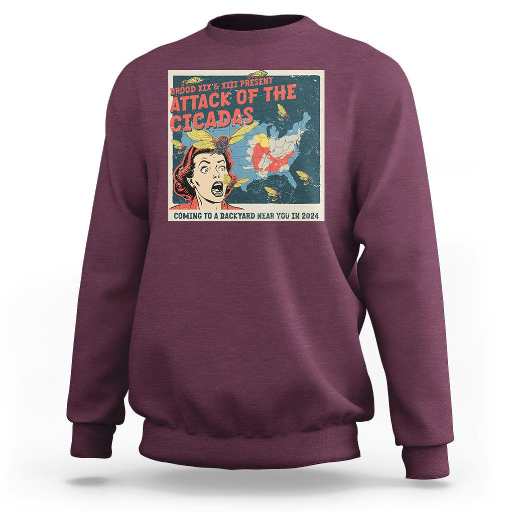 Funny Attack Of The Cicadas U.S Tour 2024 Sweatshirt TS09 Maroon Print Your Wear