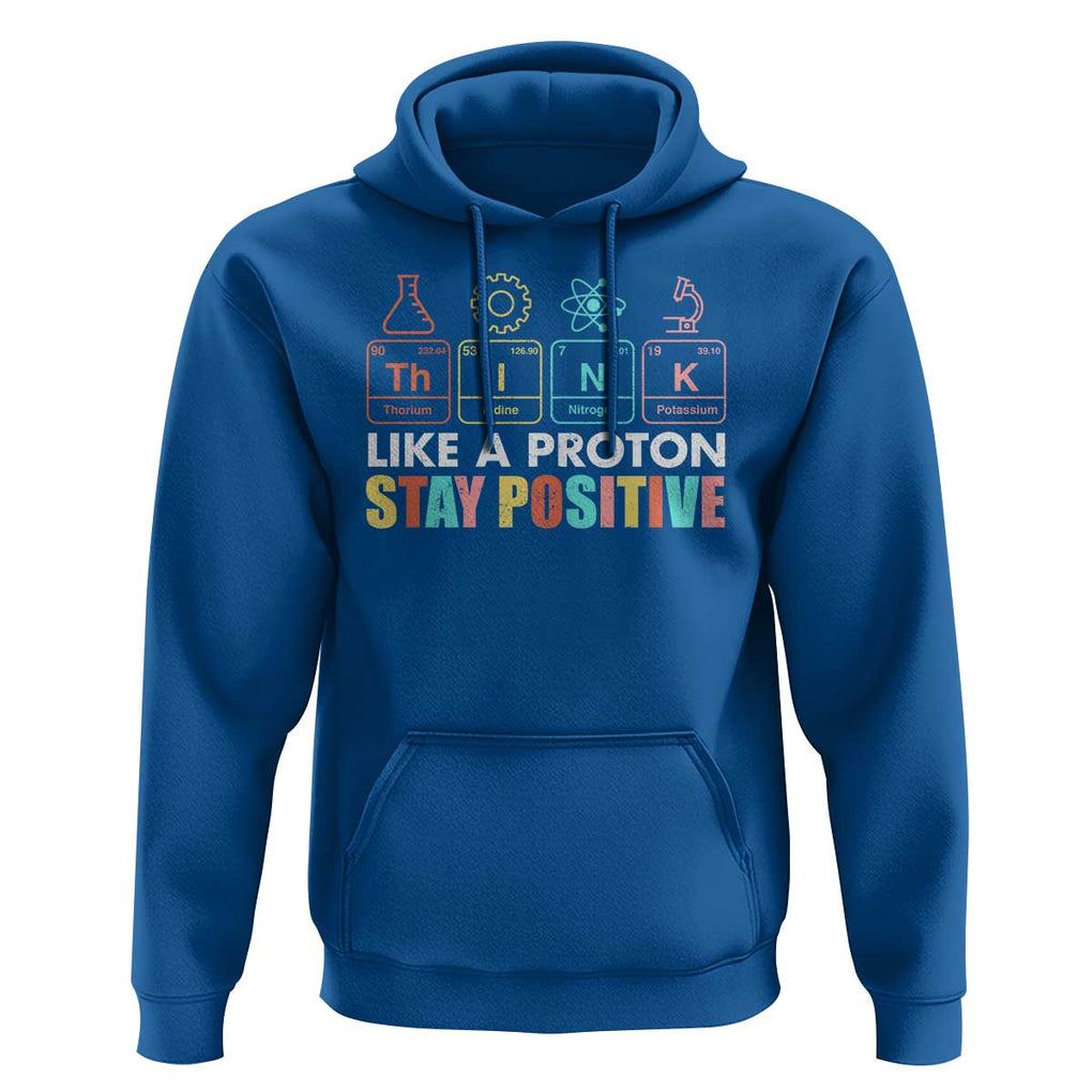 Funny Science Hoodie Think Like A Proton Stay Positive Retro TS09 Royal Blue Print Your Wear