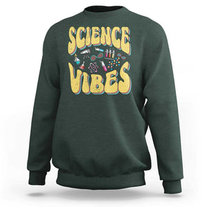 Science Vibes Back To School Retro Groovy Teacher Sweatshirt TS09 Dark Forest Green Print Your Wear