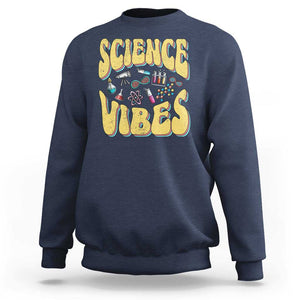 Science Vibes Back To School Retro Groovy Teacher Sweatshirt TS09 Navy Print Your Wear