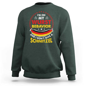 Oktoberfest Sweatshirt On My Wurst Behavior I Dont Give A Schnitzel German Beer TS09 Dark Forest Green Print Your Wear