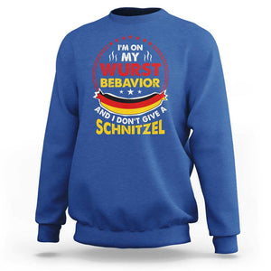 Oktoberfest Sweatshirt On My Wurst Behavior I Dont Give A Schnitzel German Beer TS09 Royal Blue Print Your Wear