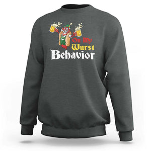 Oktoberfest Sweatshirt On My Wurst Behavior German Beer Sausage TS09 Dark Heather Print Your Wear