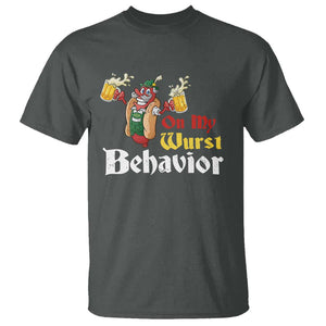 Oktoberfest T Shirt On My Wurst Behavior German Beer Sausage TS09 Dark Heather Print Your Wear