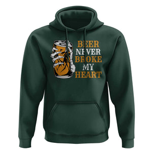 Funny Beer Lover Hoodie Beer Never Broke My Heart TS09 Dark Forest Green Print Your Wear