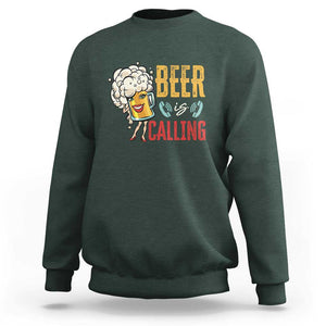 Funny Beer Is Calling Sweatshirt TS09 Dark Forest Green Print Your Wear