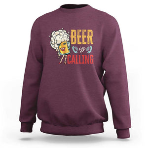 Funny Beer Is Calling Sweatshirt TS09 Maroon Print Your Wear