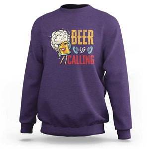 Funny Beer Is Calling Sweatshirt TS09 Purple Print Your Wear