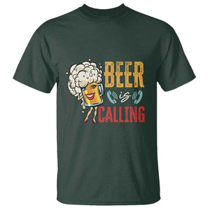 Funny Beer Is Calling T Shirt TS09 Dark Forest Green Print Your Wear