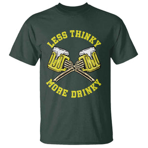 Funny Beer Lover T Shirt Less Thinky More Drinky Skeleton TS09 Dark Forest Green Print Your Wear