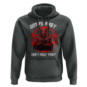 Satan Hoodie God Is Busy Can I Help You Baphomet Satanic Goat TS09 Dark Heather Print Your Wear