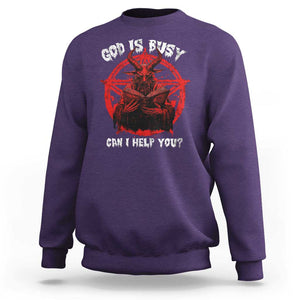 Satan Sweatshirt God Is Busy Can I Help You Baphomet Satanic Goat TS09 Purple Print Your Wear