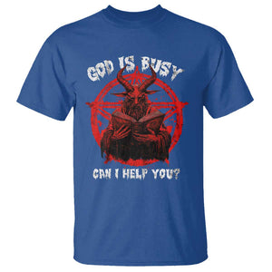 Satan T Shirt God Is Busy Can I Help You Baphomet Satanic Goat TS09 Royal Blue Print Your Wear