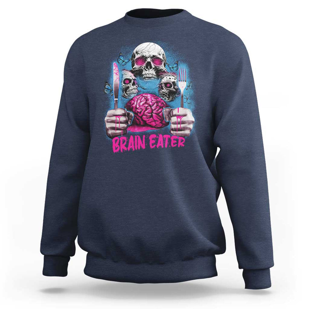 Horror Zombie Sweatshirt Braineater Eat Brain Scary Creepy Halloween TS09 Navy Print Your Wear