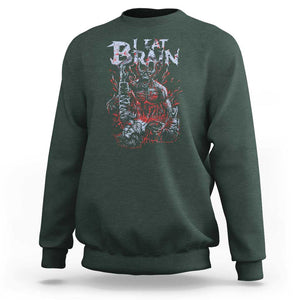 Horror Halloween Sweatshirt Braineater Eat Brain Scary Satan Demon TS09 Dark Forest Green Print Your Wear