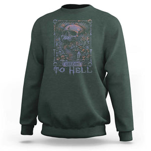 Horror Halloween Sweatshirt Welcome To Hell Creepy Skull TS09 Dark Forest Green Print Your Wear