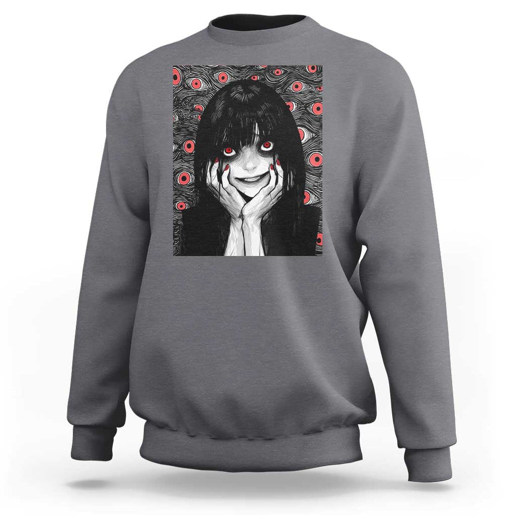 Horror Anime Girl Manga Creepy Halloween Sweatshirt TS09 Charcoal Print Your Wear