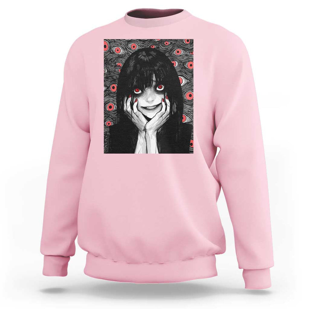 Horror Anime Girl Manga Creepy Halloween Sweatshirt TS09 Light Pink Print Your Wear
