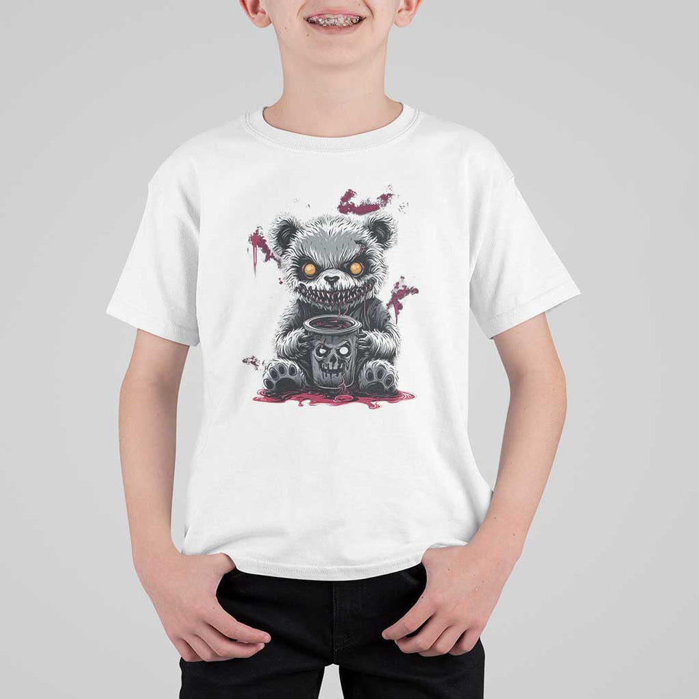 Emo Bear Coffee Creepy Halloween T Shirt For Kid TS09 White Print Your Wear