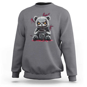 Emo Bear Coffee Creepy Halloween Sweatshirt TS09 Charcoal Print Your Wear