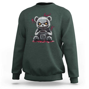 Emo Bear Coffee Creepy Halloween Sweatshirt TS09 Dark Forest Green Print Your Wear