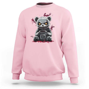 Emo Bear Coffee Creepy Halloween Sweatshirt TS09 Light Pink Print Your Wear