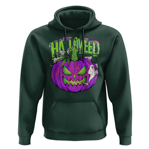 Funny Halloween Hoodie Halloweed Pumpkin Weed Cannabis Smoking TS09 Dark Forest Green Print Your Wear