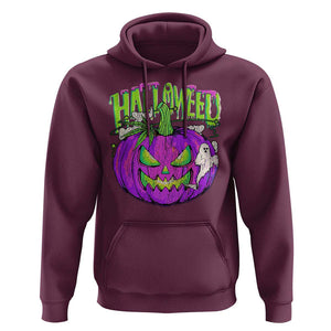 Funny Halloween Hoodie Halloweed Pumpkin Weed Cannabis Smoking TS09 Maroon Print Your Wear