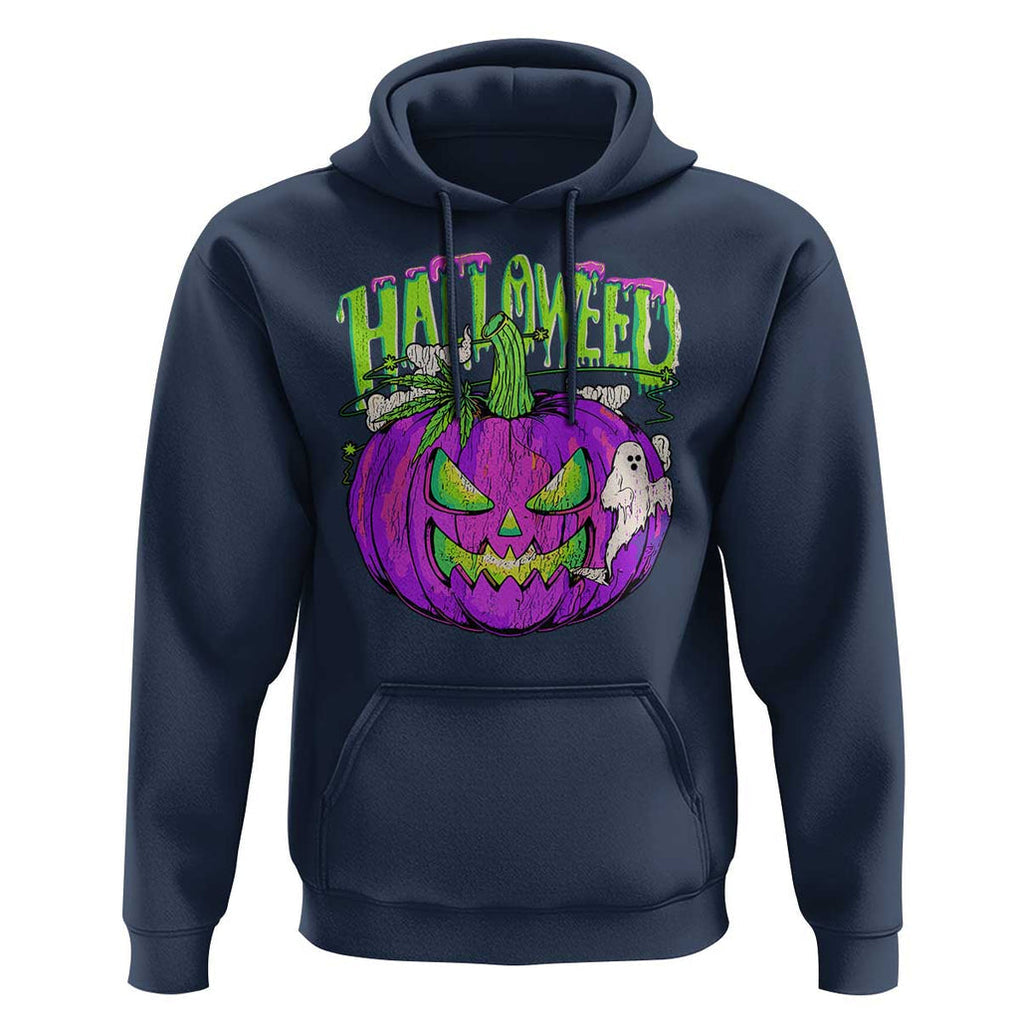 Funny Halloween Hoodie Halloweed Pumpkin Weed Cannabis Smoking TS09 Navy Print Your Wear
