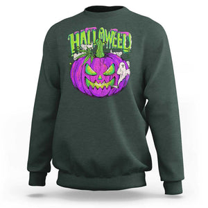 Funny Halloween Sweatshirt Halloweed Pumpkin Weed Cannabis Smoking TS09 Dark Forest Green Print Your Wear